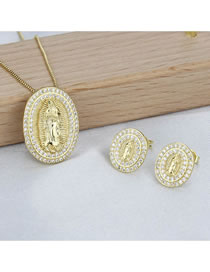 Fashion Gold Bronze Virgin Mary Stud Necklace Set With Diamonds