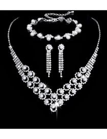 Fashion 835 Three-piece Set Geometric Diamond Necklace Bracelet Earring Set