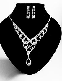 Fashion G0011 Two-piece Set Geometric Diamond Necklace And Earrings Set