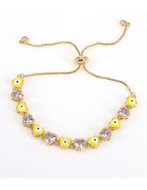 Fashion Yellow Metal Zirconium Heart Eye Drip Bracelet