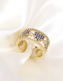Fashion Navy Blue Brass Zirconium Heart Open Ring