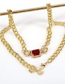 Fashion Red Brass Set Square Zirconium Chain Necklace