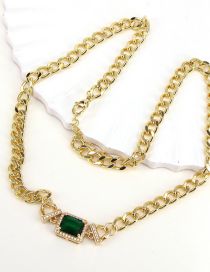 Fashion Green Brass Set Square Zirconium Chain Necklace