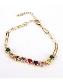 Fashion 1# Brass Set Heart Zirconium Chain Bracelet