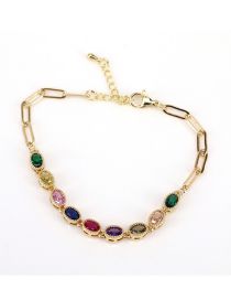 Fashion 2# Brass Set Oval Zirconium Chain Bracelet