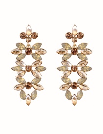 Fashion Champagne Alloy Diamond Water Drop Flower Stud Earrings