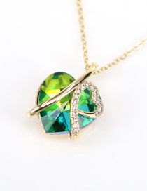 Fashion Green Bronze Zirconium Heart Necklace