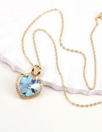 Fashion Light Blue Bronze Zirconium Heart Necklace