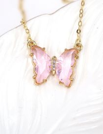 Fashion Pink Pure Copper Glass Butterfly Necklace