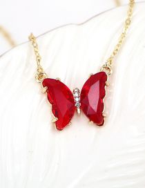 Fashion Red Pure Copper Glass Butterfly Necklace