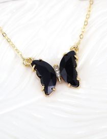 Fashion Black Pure Copper Glass Butterfly Necklace