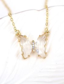 Fashion Transparent Pure Copper Glass Butterfly Necklace