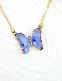 Fashion Light Blue Pure Copper Glass Butterfly Necklace
