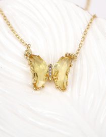 Fashion Yellow Pure Copper Glass Butterfly Necklace