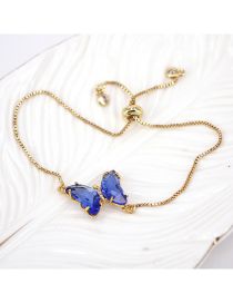 Fashion Navy Blue Pure Copper Glass Butterfly Bracelet