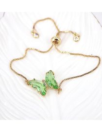 Fashion Light Green Pure Copper Glass Butterfly Bracelet