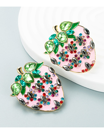 Fashion Pink Geometric Diamond Drop Oil Strawberry Stud Earrings