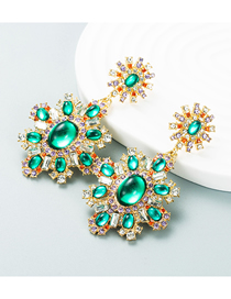 Fashion Green Alloy Diamond Floral Stud Earrings