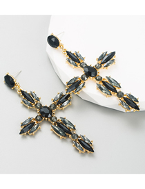 Fashion Black Alloy Diamond Cross Stud Earrings