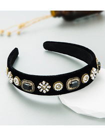 Fashion Black Fleece And Diamond Geometric Wide-brimmed Headband