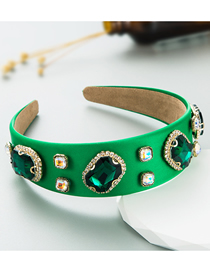 Fashion Green Fleece And Diamond Geometric Wide-brimmed Headband