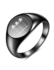 Fashion Small Black Circle Titanium Three Tree Signet Geometric Glossy Ring