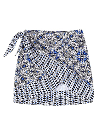 Fashion Color Woven Print Knotted Skirt