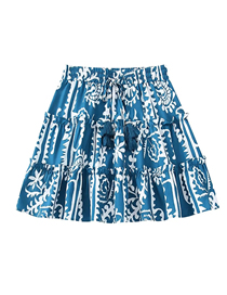Fashion Blue Woven Print Layered Skirt