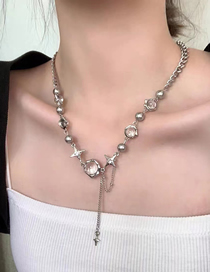 Fashion Silver Titanium Sunburst Panel Crystal Necklace