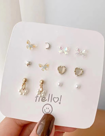 Fashion Gold Alloy Geometric Butterfly Heart Stud Earrings Set