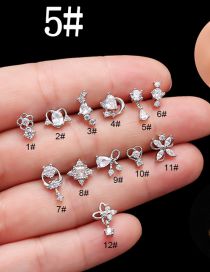 Fashion 5#silver Titanium Steel Set Zirconium Geometric Pierced Stud Earrings