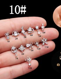 Fashion 10#silver Titanium Steel Set Zirconium Geometric Pierced Stud Earrings