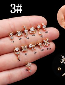 Fashion 3# Gold Titanium Steel Set Zirconium Geometric Pierced Stud Earrings