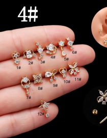 Fashion 4# Gold Titanium Steel Set Zirconium Geometric Pierced Stud Earrings