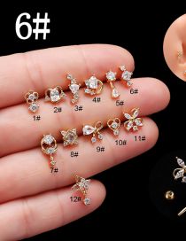 Fashion 6# Gold Titanium Steel Set Zirconium Geometric Pierced Stud Earrings
