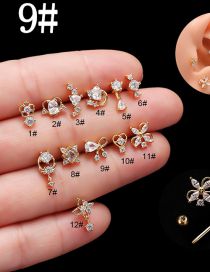Fashion 9# Gold Titanium Steel Set Zirconium Geometric Pierced Stud Earrings