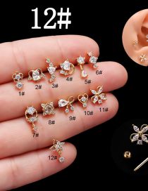 Fashion 12# Gold Titanium Steel Set Zirconium Geometric Pierced Stud Earrings