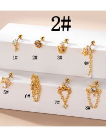 Fashion 2# Gold Titanium Steel Set Zirconium Geometric Pierced Stud Earrings