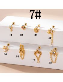 Fashion 7# Gold Titanium Steel Set Zirconium Geometric Pierced Stud Earrings