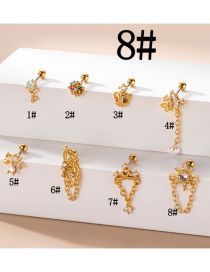 Fashion 8# Gold Titanium Steel Set Zirconium Geometric Pierced Stud Earrings