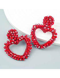Fashion Red Acrylic Diamond Heart Stud Earrings