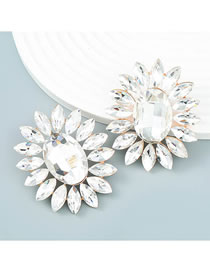 Fashion Gold Alloy Set Oval Glass Diamond Stud Earrings