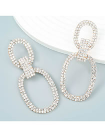 Fashion Gold Alloy Diamond Oval Stud Earrings