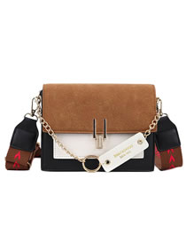 Fashion Brown Frosted Contrast Pu Flap Crossbody Bag
