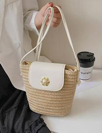 Fashion White Straw Pearl Flap Crossbody Bag