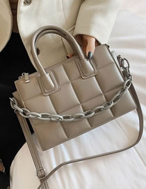 Fashion Grey Pu Checkered Chain Portable Large Capacity Crossbody Bag