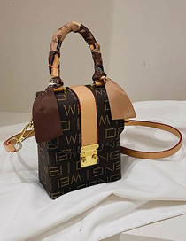 Fashion Brown Pu Silk Scarf Hand Lock Flap Crossbody Bag