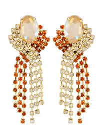 Fashion Champagne Alloy Diamond Claw Chain Tassel Drop Earrings