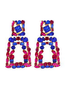 Fashion Blue+red Alloy Diamond Square Stud Earrings