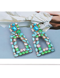 Fashion Blue-green Alloy Diamond Square Stud Earrings